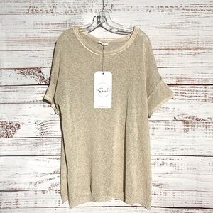 EASEL Beige Khaki Short Sleeve Reverse Hem Knit Top XL NWT